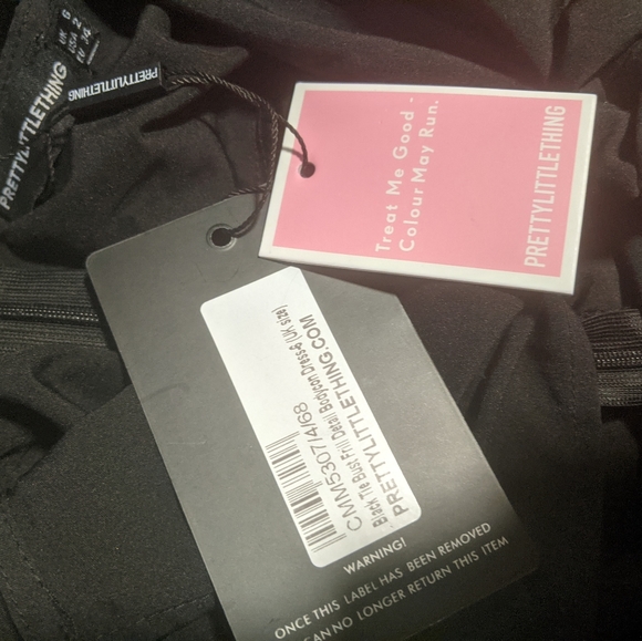 Pretty Little Thing Black Tie Bust Frill Detail Bodycon Dress Size 2 - Picture 7 of 8